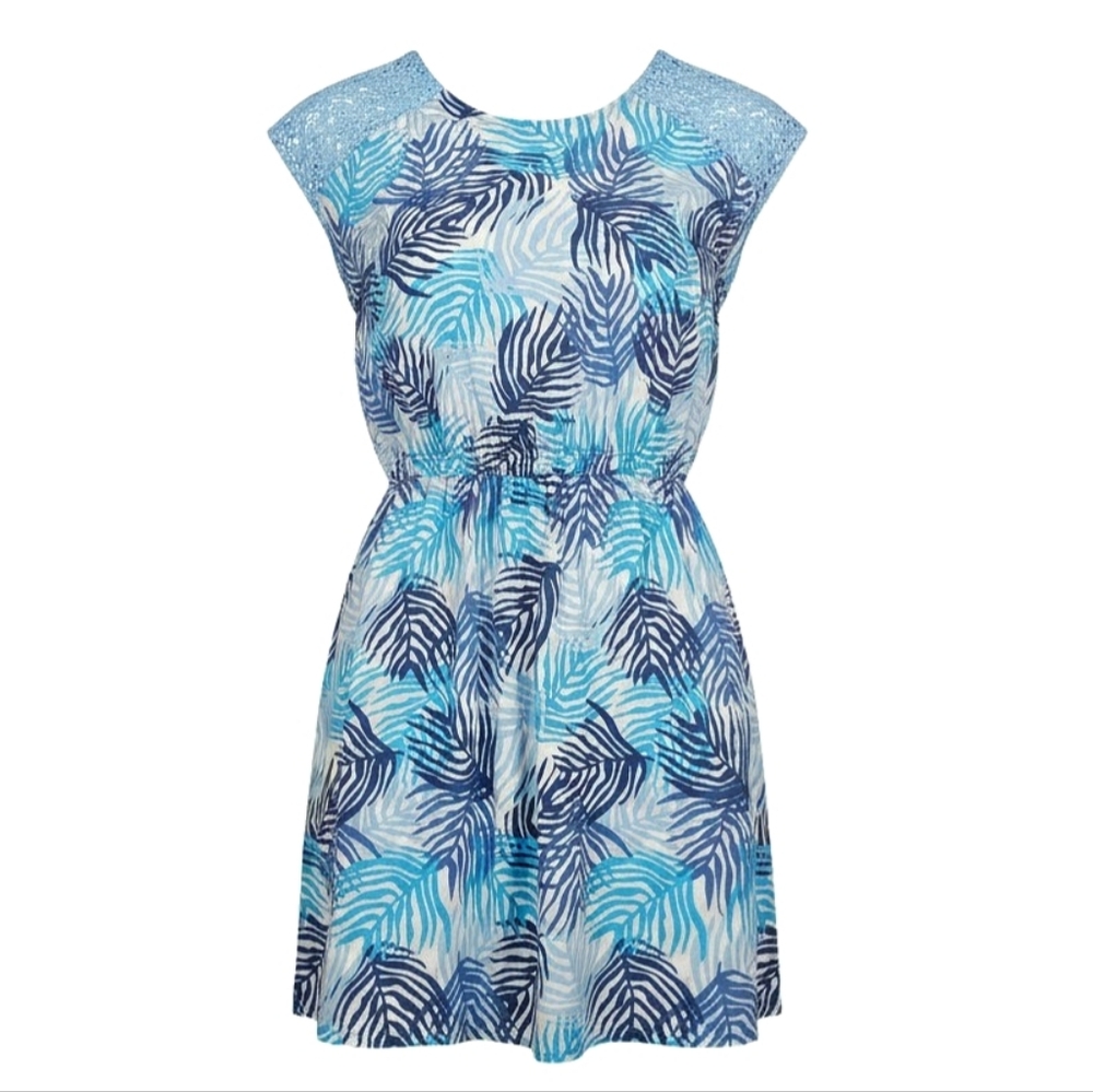 Como Vintage Womens Blue Tropical Print Summer Dress Size XL 100% Rayon